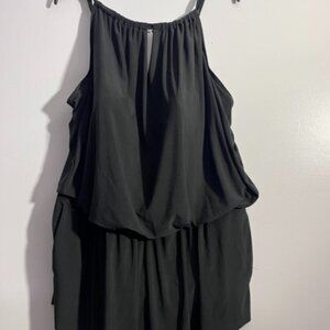 Women’s Aqua Green Black High Neck Swim Romper with Pockets One Piece Swimsuit